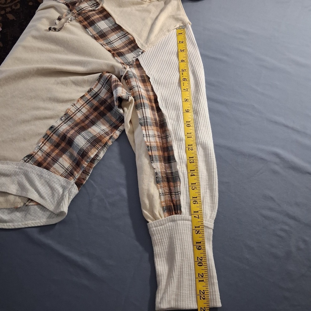 POL Oversized Patchwork Hoodie Flannel Sweater Pullover Slouchy Lagenlook Sz L - Picture 6 of 11